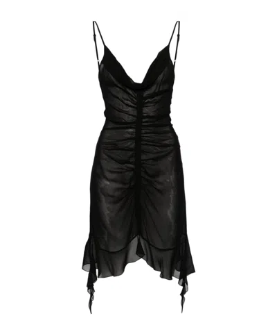 Misbhv Ruched Chiffon Minidress In Black