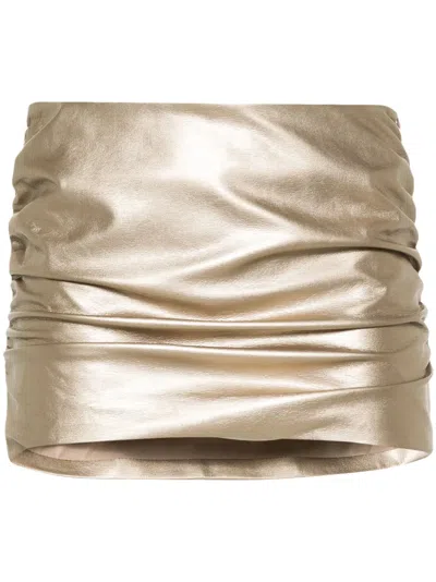 Misbhv Ruched Metallic Miniskirt In Gold