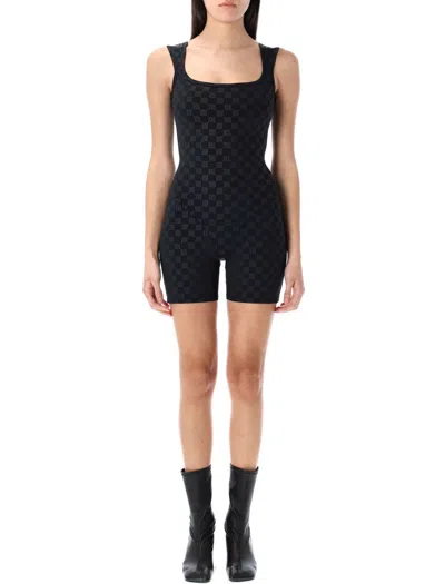 Misbhv Monogram Pattern Fitted Sleeveless Jumpsuit In Black
