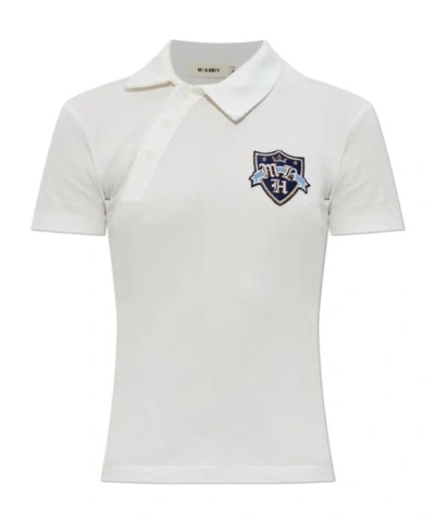 Misbhv Logo-patch Asymmetric-placket Polo Shirt In White
