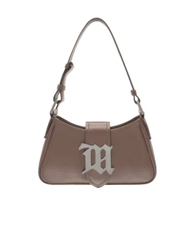 Misbhv Brown Small Leather Shoulder Bag In Brown Faded