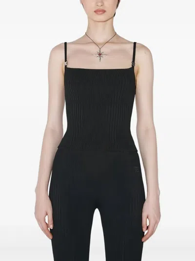 Misbhv Spaghetti Straps Logo Hardware Knitted Top In Black