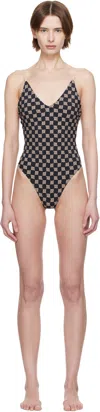 Misbhv Ssense Exclusive Black & Beige Monogram One-piece Swimsuit In Black