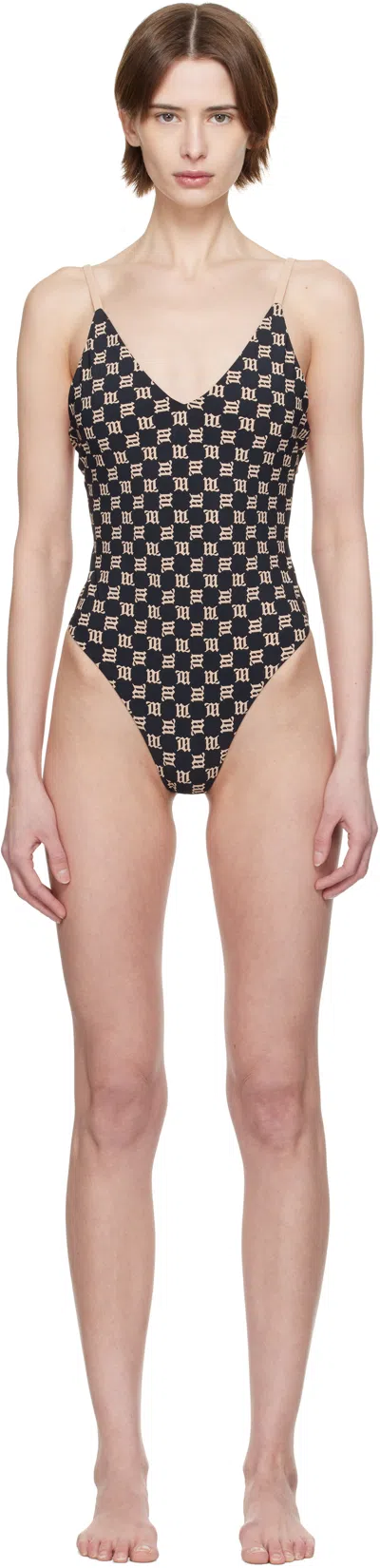 Misbhv Ssense Exclusive Black & Beige Monogram One-piece Swimsuit