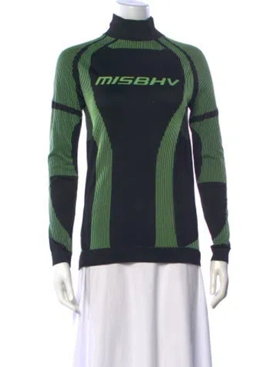 Pre-owned Misbhv Striped Mock Neck Top In Green
