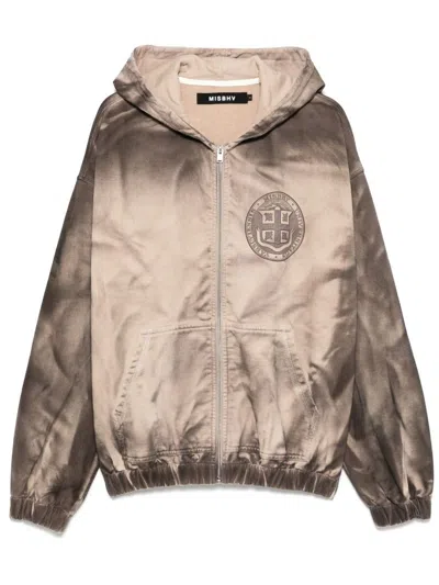 MISBHV MISBHV COTTON SWEATSHIRT IN BEIGE WITH ZIP FASTENING