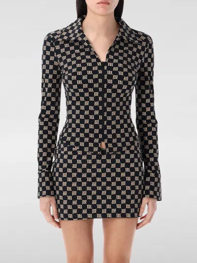 Misbhv Monogram Wide Collar Zip Up Shirt In Black