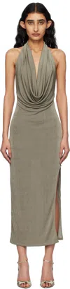 Misbhv Taupe Cowl Neck Maxi Dress In Silver