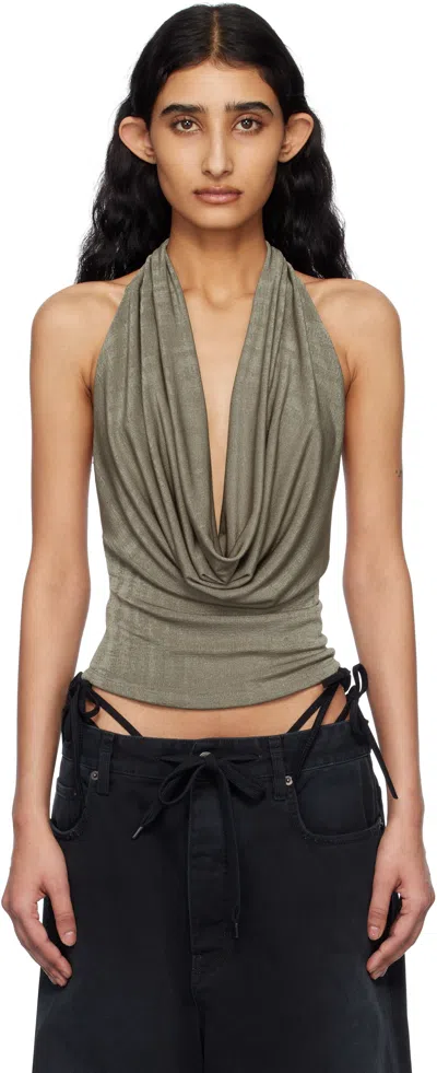 Misbhv Taupe Cowl Neck Top In Silver