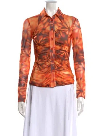 Pre-owned Misbhv Tie-dye Print Long Sleeve Button-up Top In Orange