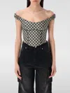 Misbhv Monogram Canvas Corset Top With Open Shoulders In Multicolor