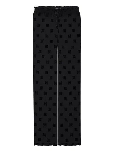 Misbhv Velour-monogram Pajama Bottoms In Black