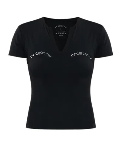 Misbhv V-neck Logo-print T-shirt In Black