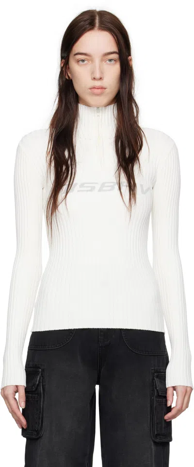 MISBHV WHITE KNITTED QUARTER-ZIP SKI TURTLENECK