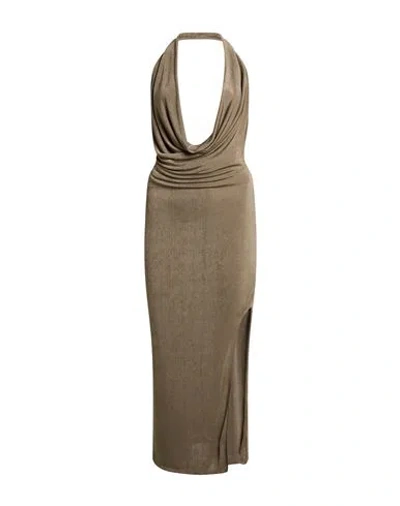 Misbhv Woman Maxi Dress Platinum Size Xl Polyester, Elastane In Brown