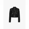 Misbhv Womens Black Faux Leather Cropped Moto Slim-fit Faux-leather Jacket In Black