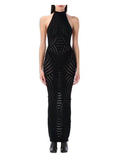MISBHV WOMEN'S MESH HALTERNECK LONG DRESS