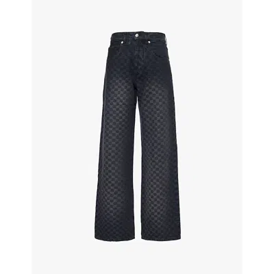 Misbhv Womens Washed Black Jacquard-monogram Denim Trousers