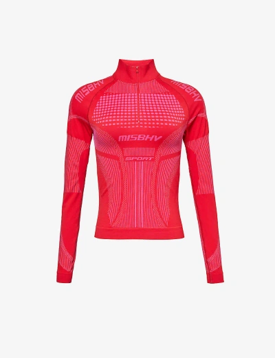 Misbhv Womens Coral Red Sport Logo-print Recycled Polyamide-blend Top