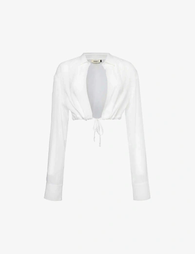 Misbhv Womens Off White Long-sleeved Tie-hem Recycled Viscose-blend Shirt