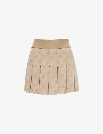 Misbhv Womens Stone Monogram-pattern Pleated Knitted Mini Skirt