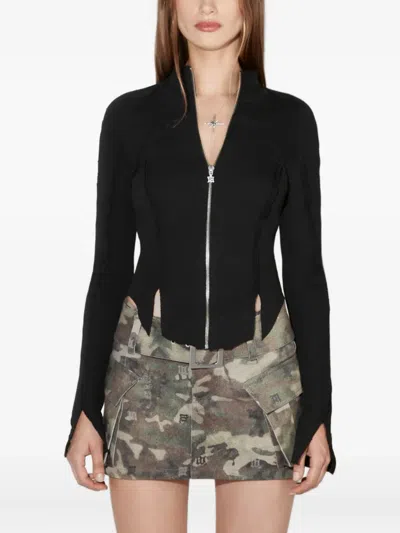 Misbhv Zipped Ribbed Long-sleeve Cardigan In Blue