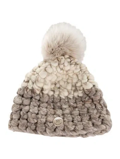 Pre-owned Mischa Lampert Hand Spun Merino Wool Beanie In Grey/white