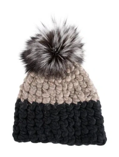 Pre-owned Mischa Lampert Knit Pom Pom Beanie In Neutral