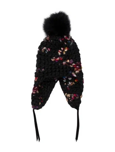 Pre-owned Mischa Lampert Merino Wool Chunky Knit Beanie In Black