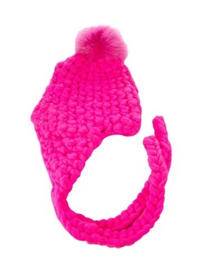 Pre-owned Mischa Lampert Merino Wool Knit Winter Hat In Pink