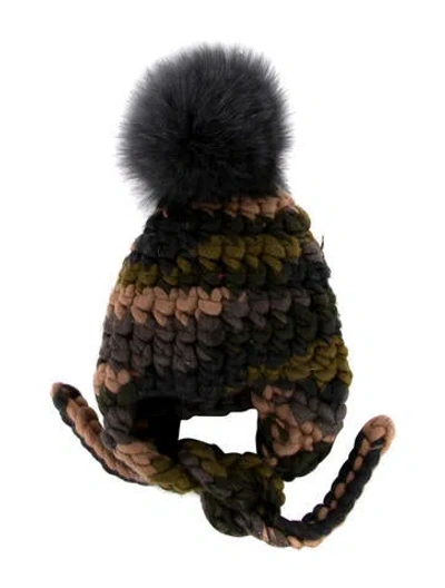 Pre-owned Mischa Lampert Pattern Print Merino Wool Winter Hat In Neutral