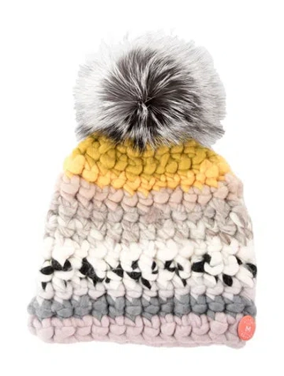 Pre-owned Mischa Lampert Pattern Print Merino Wool Winter Hat In Neutral