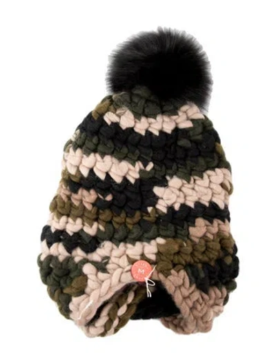 Pre-owned Mischa Lampert Pattern Print Merino Wool Winter Hat W/tags In Neutral