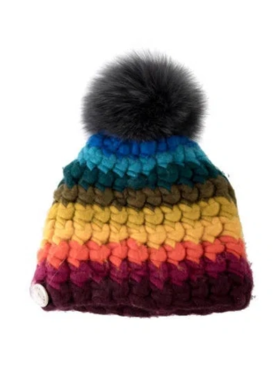 Pre-owned Mischa Lampert Pom Pom Knit Beanie In Red