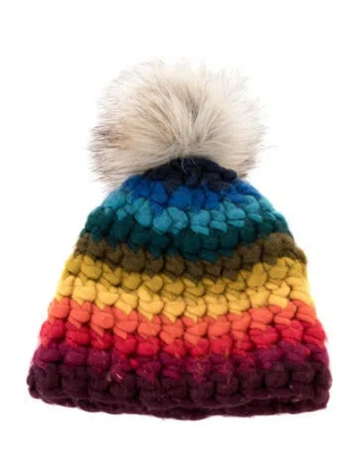 Pre-owned Mischa Lampert Pom-pom Embellished Beanie In Blue