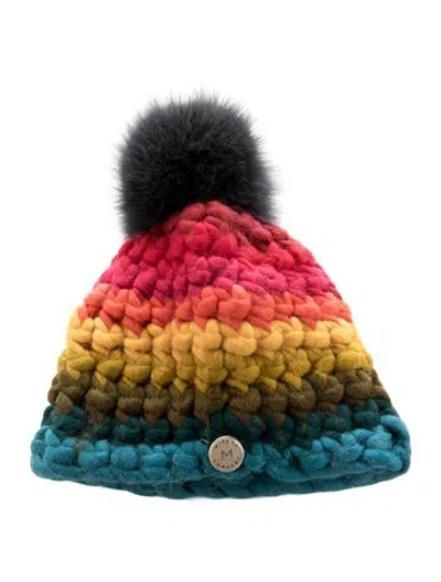 Pre-owned Mischa Lampert Woven Wool Beanie In Blue/red