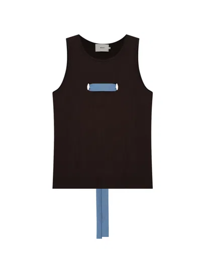 Misci Bobina Knit Ribbon Tie Top In Brown