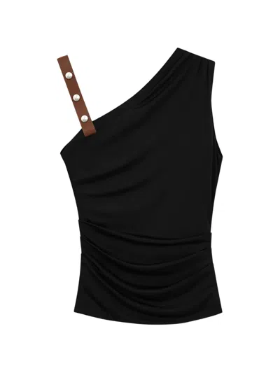 Misci Zezé One-shoulder Detail Top In Black