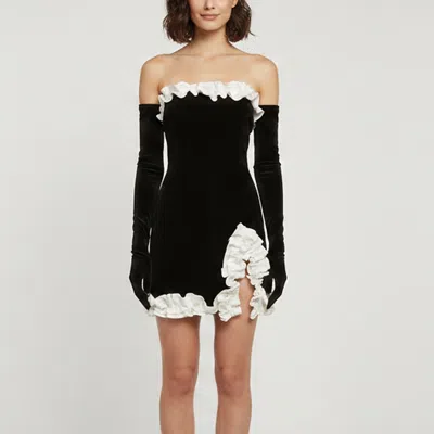 Pre-owned Miscreants Black Velvet Strapless Ruffle Trim Mini Dress S