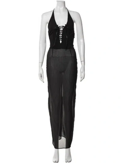 Pre-owned Miscreants Halterneck Long Dress In Black