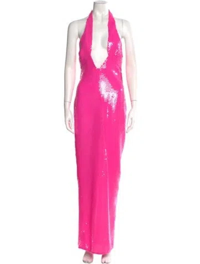 Pre-owned Miscreants Halterneck Long Dress In Pink