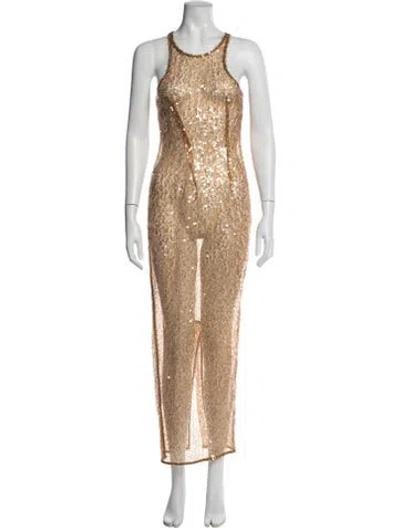 Pre-owned Miscreants Printed Long Dress In Neutrals