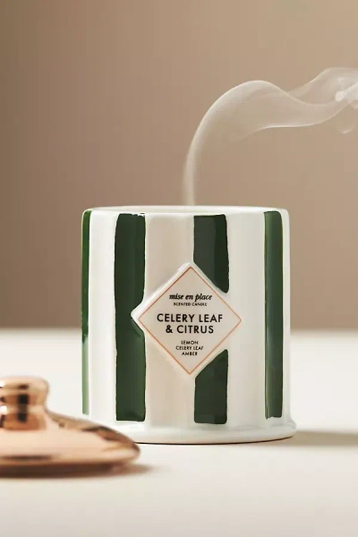 Mise En Place By Anthropologie Mise En Place Woody Celery Leaf & Citrus Ceramic Candle In Green