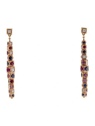 Pre-owned Miseno 18k 3.96ctw Sapphire, Ruby & Diamond Drop Earrings In Multi