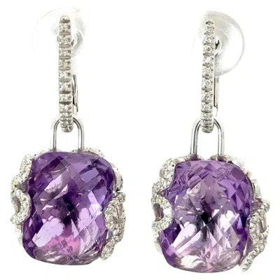 Pre-owned Miseno Amethyst & Diamond Dangle Earrings 18k White Gold