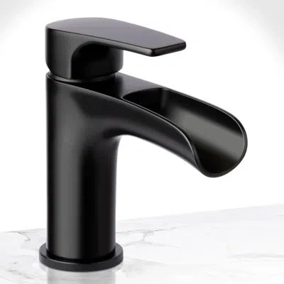 Miseno Cascade Single Hole Bathroom Faucet - Includes Push-pop Drain Assembly And Optional Deck Plate In Flat Black
