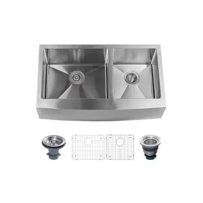 Miseno Farmhouse 36" Double Basin Stainless Steel Kitchen Sink With Apron Front With 60/40 Split In Satin Stainless Steel