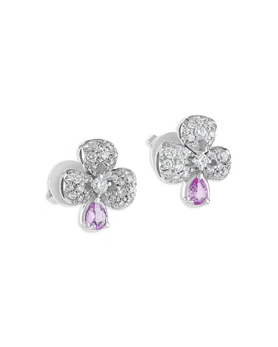 Miseno Jewelry 18k White Gold Diamond & Pink Sapphire Clover Earrings In Metallic