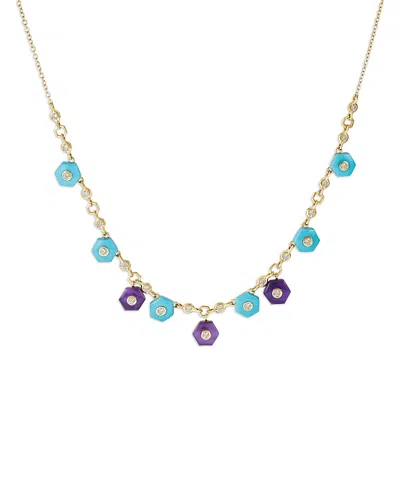 Miseno Jewelry 18k Yellow Gold Baia Necklace With White Diamonds, Lapis & Turquoise, 16-18 In Multi