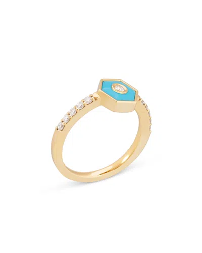 Miseno Jewelry Diamond & Turquoise Baia Stackable Ring In 18k Yellow Gold